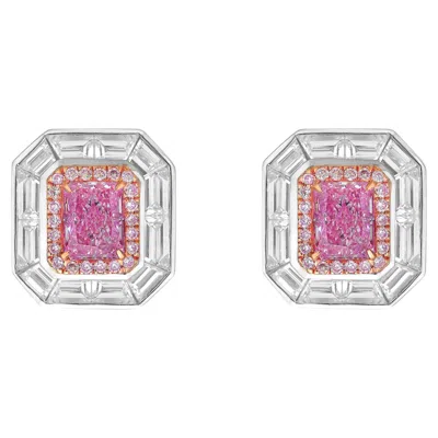 Pre-owned Rare Colors Pink Elongated Radiant Diamond Studs