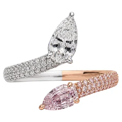 Pre-owned Rare Colors Pink Pear Step Cut Diamond Two Tone Spiral Ring