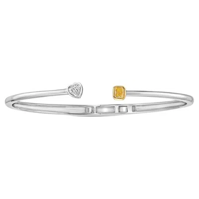 Pre-owned Rare Colors - Two-stone Yellow And White Diamond Bezel Set Bangle