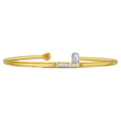 Pre-owned Rare Colors - Two-stone Yellow And White Diamond Yellow Gold Bezel Set Bangle