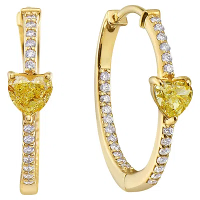 Pre-owned Rare Colors Yellow Diamond Heart Shape Huggie Earrings -