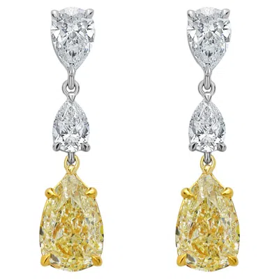 Pre-owned Rare Colors Yellow Diamond Pear Drop Earrings