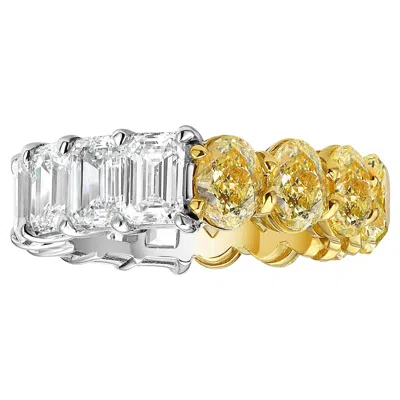 Pre-owned Rare Colors Yellow Oval & White Emerald Cut Diamond Half &half Eternity Band -