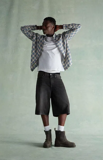 Rare Dnm Edit Men's Black Coated Extreme Baggy Denim Shorts