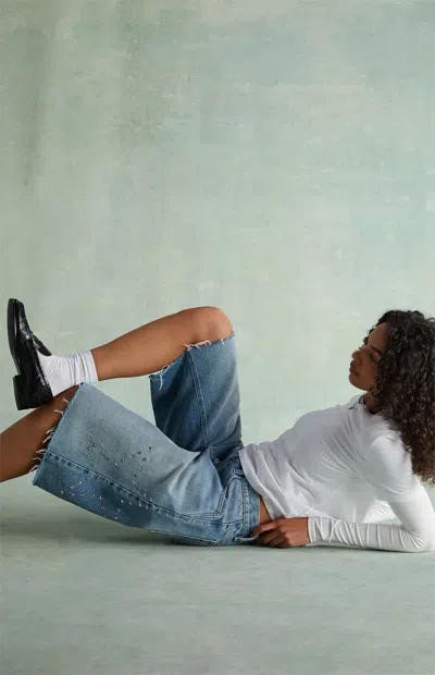 Rare Dnm Edit Women's Peyton Extreme Jorts Star Studded Light Blue In Medium Indigo In Purple