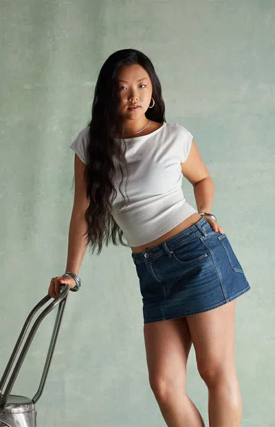 Rare Dnm Edit Women's Piper Dark Indigo Denim Micro Mini Skirt In Purple