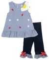 Rare Editions Baby Girl 2-piece Lady Bug And Daisy Seersucker Outfit In Navy