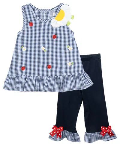 Rare Editions Baby Girl 2-piece Lady Bug And Daisy Seersucker Outfit In Navy
