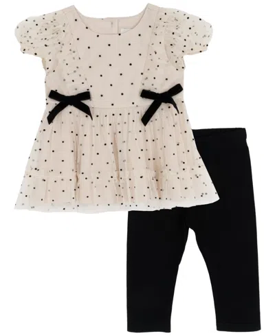 Rare Editions Baby Girl 2-piece Mesh Polka Dot Top And Leggings Set In Neutral