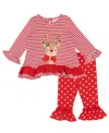 Rare Editions Baby Girl 2-piece Reindeer Applique Top And Polka Dots Leggings Set In Red