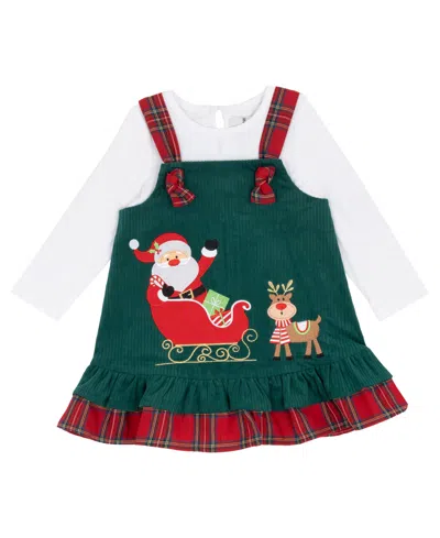 Rare Editions Baby Girl 2-piece Santa Sleigh Jumper Dress And Ribbed Top Set In Multi