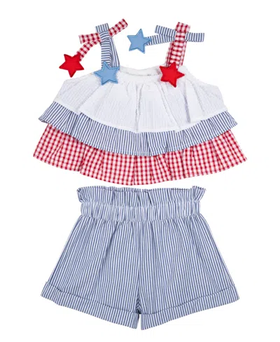 Rare Editions Baby Girl Americana Seerscuker Short Set In Blue