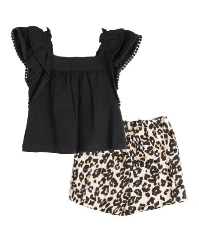 Rare Editions Baby Girl Cheetah Short Set In Black