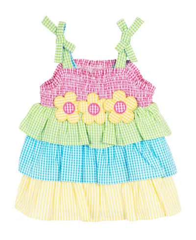 Rare Editions Baby Girl Color Blocking Seersucker Dress In Fuschia