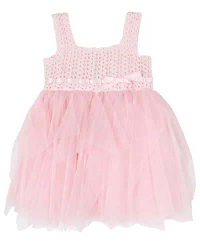 Rare Editions Baby Girl Crochet And Mesh Dress In Blush
