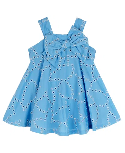 Rare Editions Baby Girl Eyelet Dress In Blue