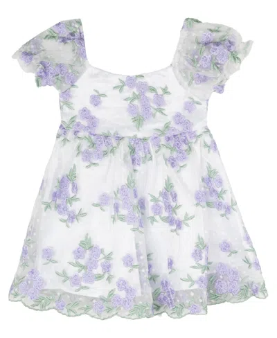 Rare Editions Baby Girl Floral Embroidered Mesh Social Dress In Lavender
