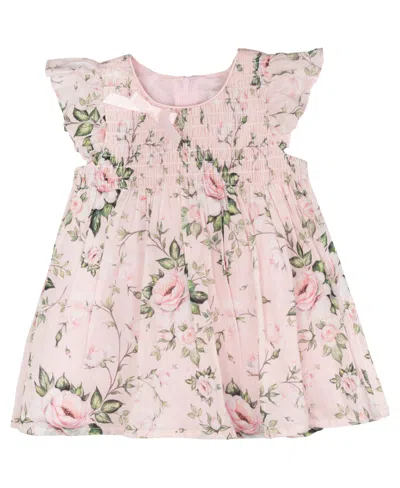 Rare Editions Baby Girl Floral Printed Cotton Dress In Peach