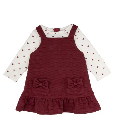 Rare Editions Baby Girl Heart Knit Jumper Outfit In Burgundy