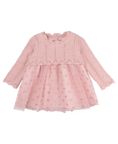 Rare Editions Baby Girl Lurex Sweater And Mesh Dress In Mauve