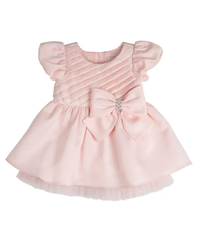 Rare Editions Baby Girls Pleated Bodice Dress With Bow In Blush