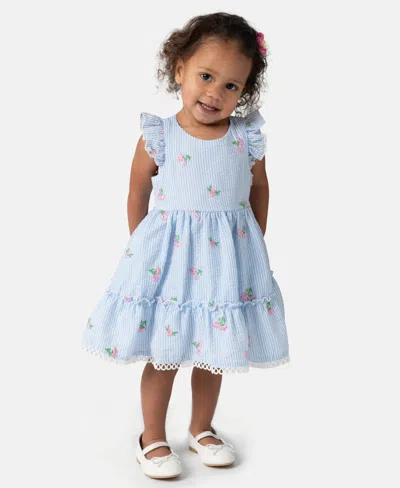 Rare Editions Baby Girl Seersucker Dress With Matching Headband 2-piece Set In Blue