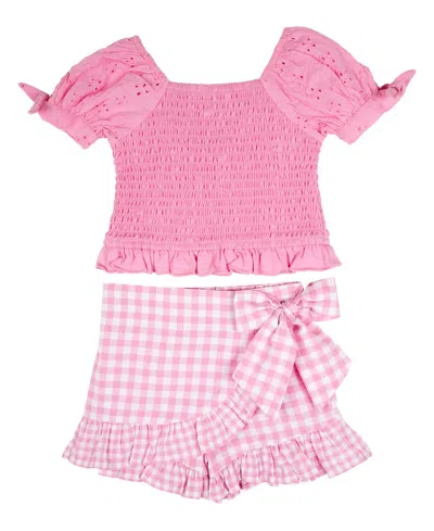 Rare Editions Baby Girl Seersucker Skort Set In Pink