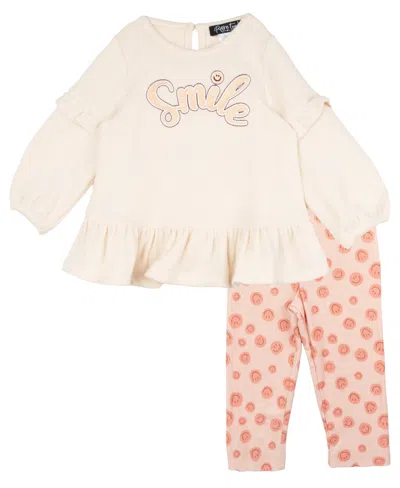 Rare Editions Baby Girl Smile Applique Outfit, 2-piece Set In Ivory