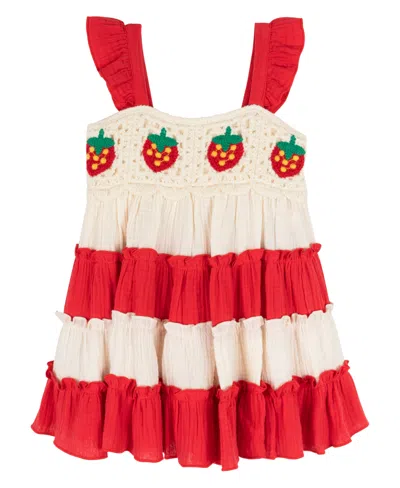 Rare Editions Baby Girl Strawberry Crochet Dress In Red