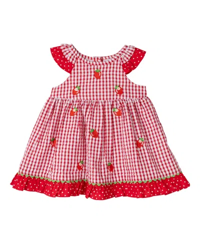 Rare Editions Baby Girl Strawberry Seersucker Dress In Red
