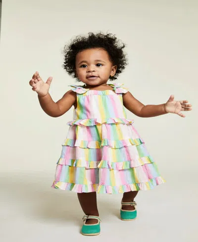 Rare Editions Baby Girl Striped Dress With Lurex In Pink