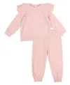 Rare Editions French Terry Ruffle Top & Joggers Set In Blush