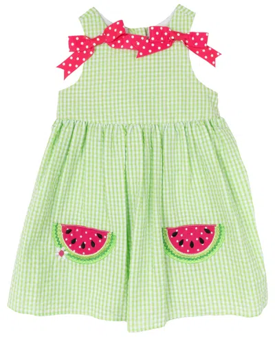 Rare Editions Baby Girl Watermelon Seersucker Dress In Lime