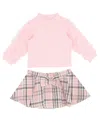Rare Editions Baby Girls 2-piece 3d Butterfly Long-sleeve Top And Plaid Skirt Set In Pink