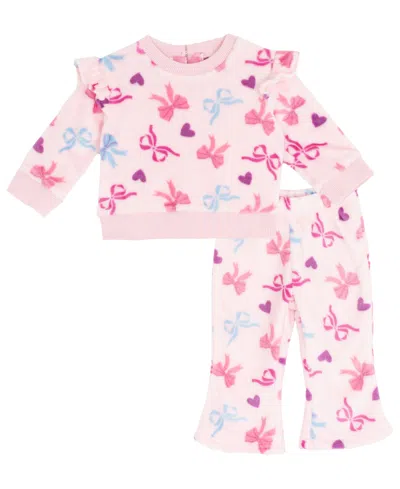 Rare Editions Baby Girls 2-piece Bow Printed Top And Leggings Set In Pink
