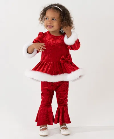 Rare Editions Baby Girls 2-piece Crushed Velvet Top And Leggings Set In Animal Print