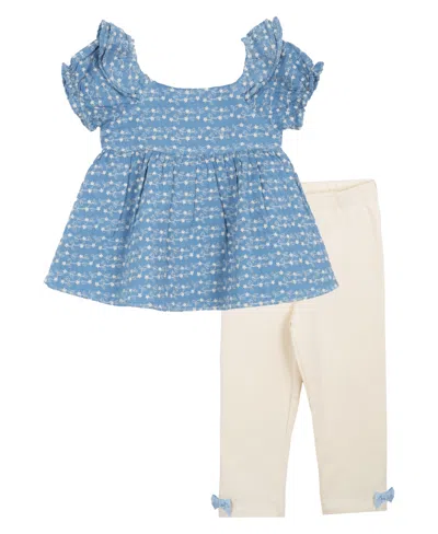 Rare Editions Baby Girls 2-piece Embroidered Top And Leggings Set In Blue