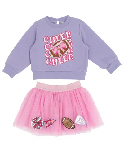 Rare Editions Baby Girls 2-piece French Terry Cheer Sweatshirt And Tutu Skirt Set In Blue