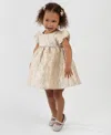 Rare Editions Baby Girls 2-piece Gold Brocade Puff Sleeve Dress And Diaper Cover Set In Multi