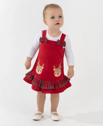 Rare Editions Baby Girls 2-piece Long Sleeves Top And Jumper Set In Red