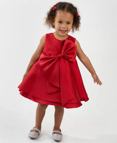 Rare Editions Baby Girls 2-piece Mikado Dress And Diaper Cover Set In Red