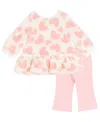 Rare Editions Baby Girls 2-piece Printed Heart Fleece Top And Leggings Set In Pink
