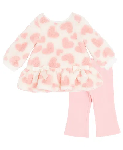 Rare Editions Baby Girls 2-piece Printed Heart Fleece Top And Leggings Set In Pink