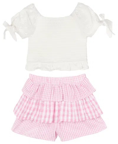 Rare Editions Baby Girls 2-piece Puff Sleeves And Seersucker Short Set In White
