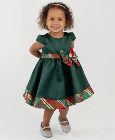 Rare Editions Baby Girls 2-piece Satin Cap Plaid Bow Dress And Diaper Cover Set In Animal Print