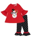 Rare Editions Baby Girls 2-piece Snowman Applique Top And Polka Dots Leggings Set In Red