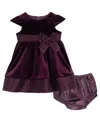 Rare Editions Baby Girls 2-piece Velvet Cap Sleeves Bodice Dress And Diaper Cover Set In Purple