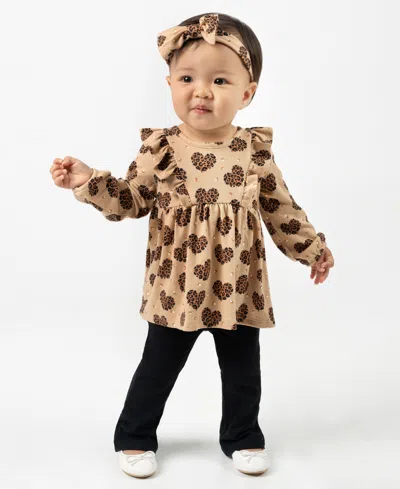 Rare Editions Baby Girls 3-piece Blouse, Leggings And Headband Set In Multi