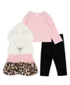 Rare Editions Baby Girls 3-piece Hooded Vest, Long-sleeve Top And Leggings Set In Animal Print