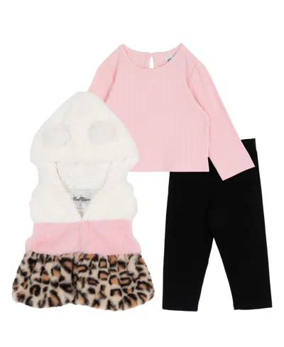 Rare Editions Baby Girls 3-piece Hooded Vest, Long-sleeve Top And Leggings Set In Animal Print